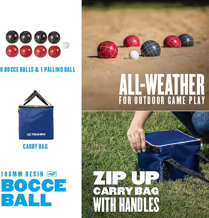 Triumph Sports Competition 100mm Resin Bocce Ball Outdoor Game Set with Carrying Bag for Easy