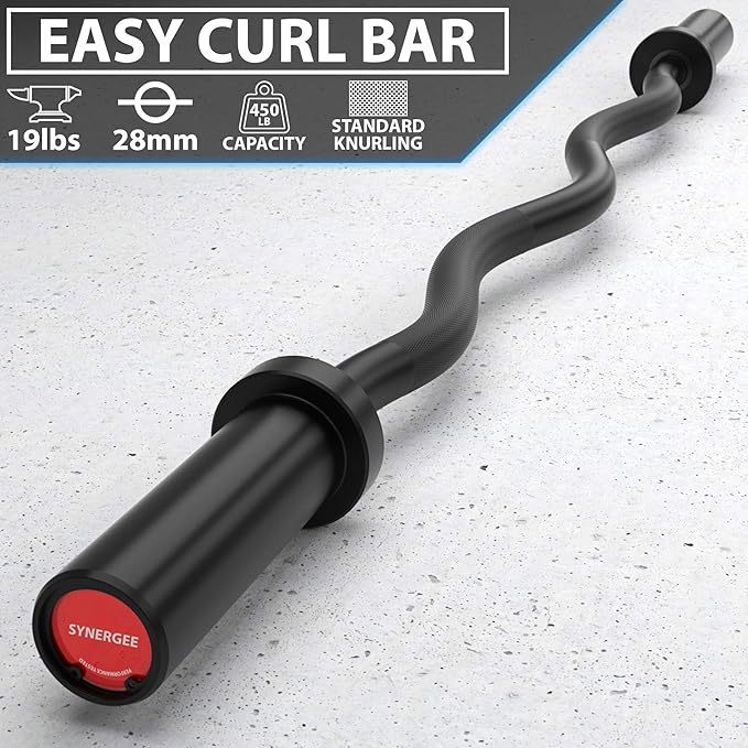 Synergee Commercial EZ Curl Olympic Bar Chrome & Black Phosphate with Powder Coated Brass Bushings