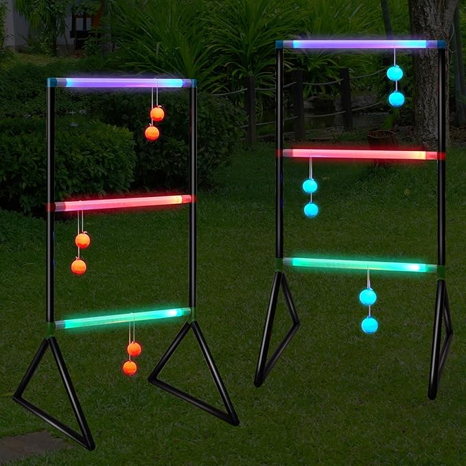 Sosation Light up Ladder Ball Set 6 Glow in The Dark Ball 2 LED Ladder Toss Outdoor Lawn Toss Game