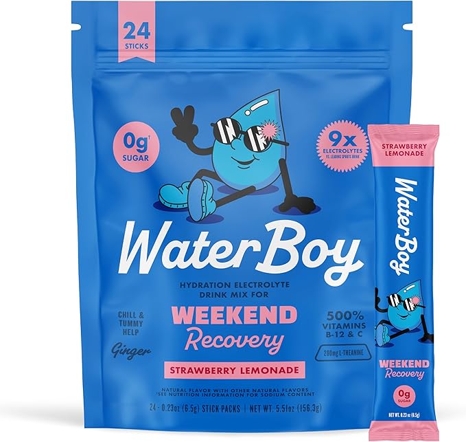 Waterboy Weekend Recovery | 3,200mg Electrolyte Powder Packets | Ginger + L-Theanine + Vitamins |