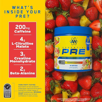 AN Essentials Pre-Workout Powder Supplement for Men & Women | Energy Mix with 200mg Caffeine, Beta