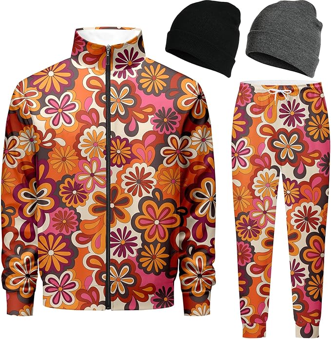 DOOPCCOR Men Track Suits Sets 80s outfit for men tracksuits sweatsuits 2 Piece sets Zip Casual