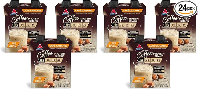 AtkinsCafé Caramel Iced Coffee Protein Shake, 15g Protein, Low Glycemic, 3g Net Carb, 1g Sugar