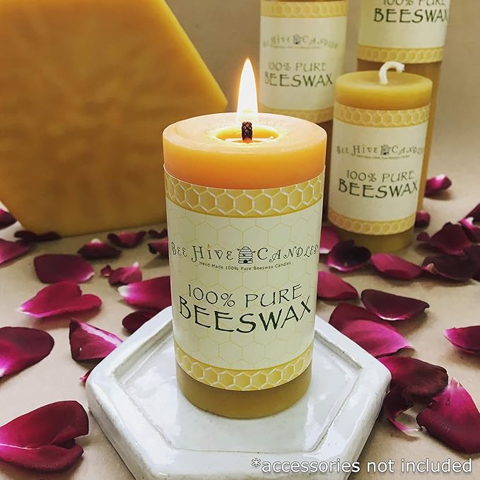 100% Pure Beeswax Pillar Candle (2" x 3" (3-Pack)) | Natural Beeswax Candles | Soy, Paraffin &