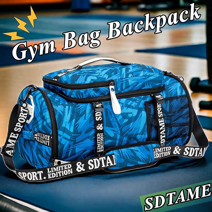 Gym Duffle Bag Backpack with Shoe Compartment,4 ways Travel Backpack for Women and