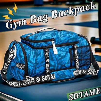Gym Duffle Bag Backpack with Shoe Compartment,4 ways Travel Backpack for Women and