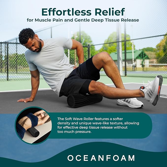 Oceanfoam Soft Tidal Roller (Black) - Low Density Foam Roller for Physical Therapy, Back Pain