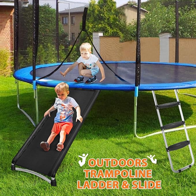 Universal Trampoline Ladder Slide kit, 3 Steps Wide Step Slide Ladder for Trampoline, Trampoline