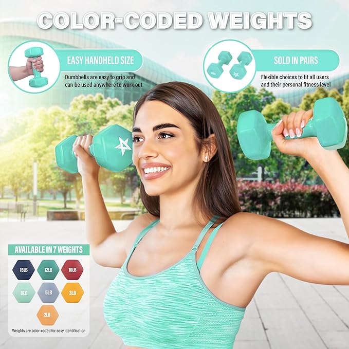 Yes4All Vinyl Hexagon Dumbbell - Dumbbells Set of 2 Hand Weights for Home Gym & Strength Training