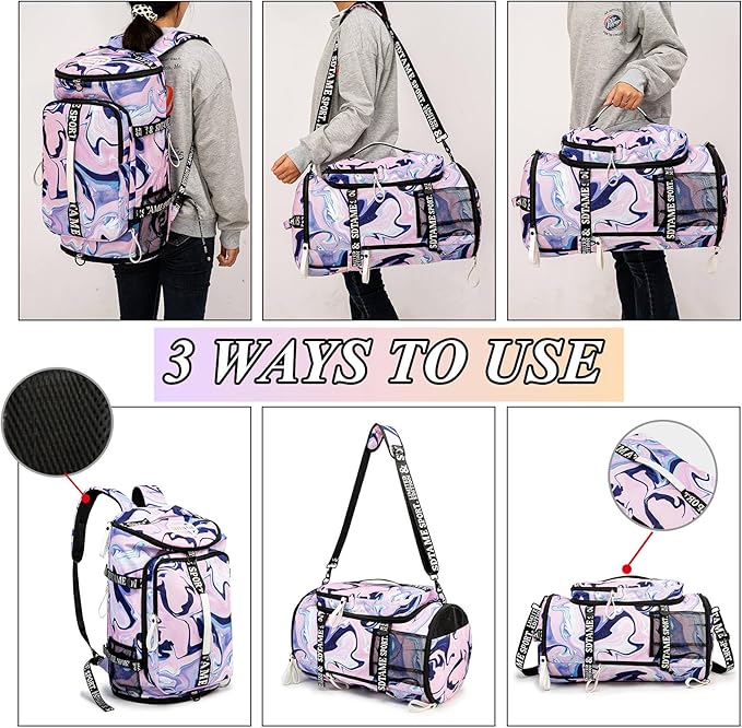 Gym Duffle Bag Backpack with Shoe Compartment,4 ways Travel Backpack for Women and