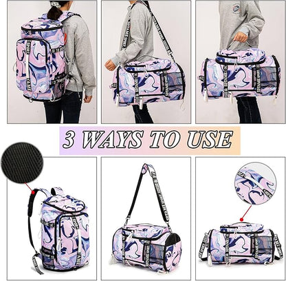Gym Duffle Bag Backpack with Shoe Compartment,4 ways Travel Backpack for Women and