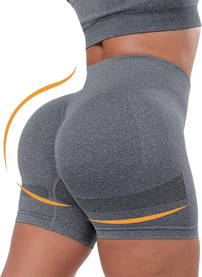 CHRLEISURE Women's 4 Packs Workout Gym Shorts, High Waisted Butt Lifting Scrunch Butt Seamless
