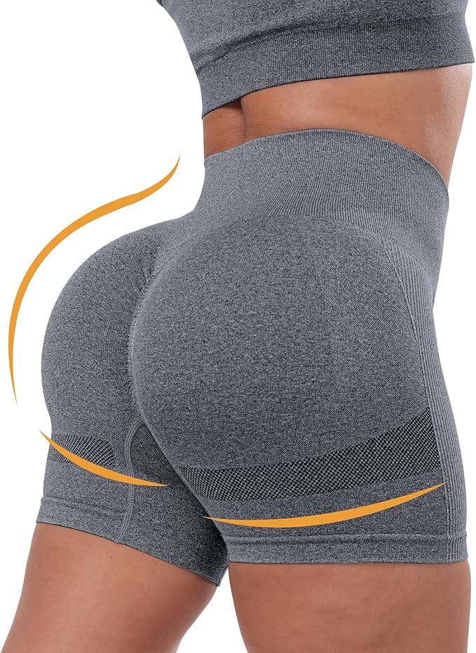 CHRLEISURE Women's 4 Packs Workout Gym Shorts, High Waisted Butt Lifting Scrunch Butt Seamless