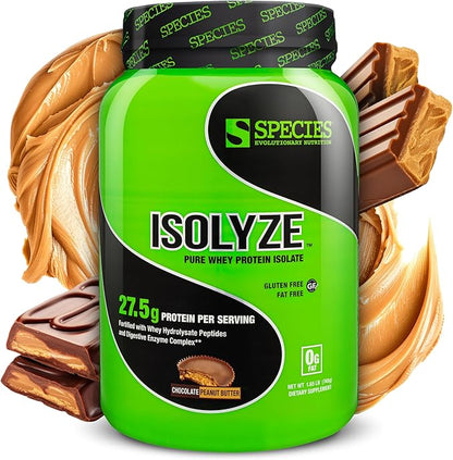 Species Nutrition Isolyze Whey Protein Powder, 100% Whey Isolate for Muscle Building, 27.5g Protein