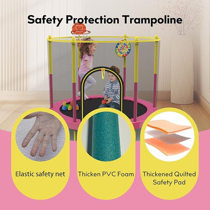 72" Trampoline for Kids with Net,6 FT Indoor & Outdoor Small Toddler Trampoline with Basketball