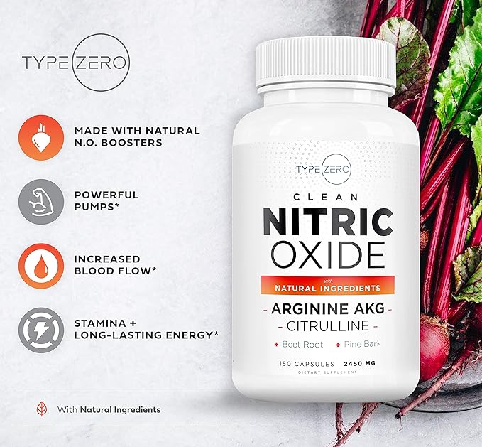 Type Zero Nitric Oxide 6X Booster, 150 Veggie Capsules - Natural Supplement - Beetroot, Arginine