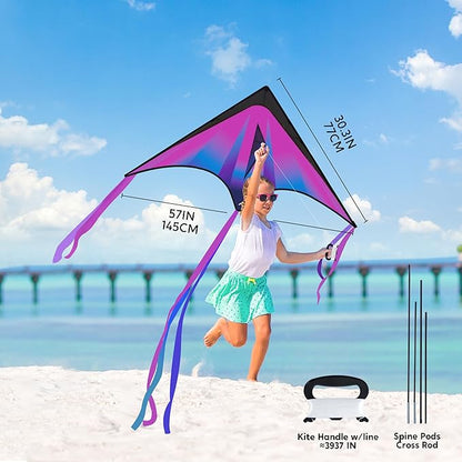 JOYIN Large Delta Kite Red, Green and Purple, Easy to Fly Huge for Kids and Adults with 262.5ft