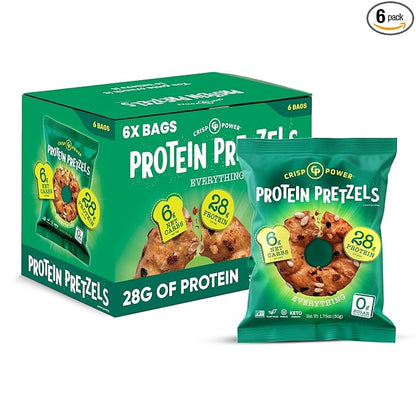 Crisp Power Protein Pretzels, Everything, High Protein Vegan Keto Snack, 28 G Plant Based Protein