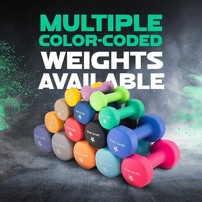 Yes4All Neoprene Coated Dumbbell Hand Weight Sets of 2 - Multiple Weight Options with 15 Colors