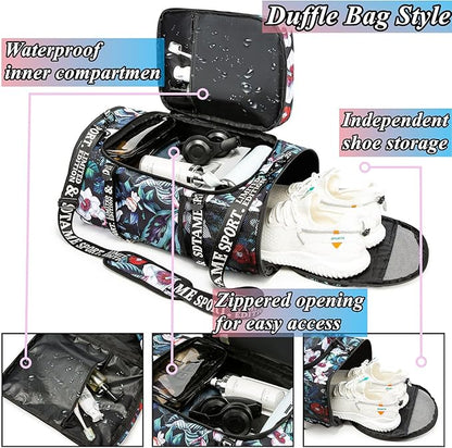 Gym Duffle Bag Backpack with Shoe Compartment,4 ways Travel Backpack for Women and