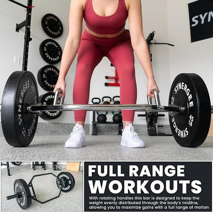 Synergee 20kg and 25kg Chrome or Black Olympic Hex Barbell Trap Bar with Rotating, Flat or Raised