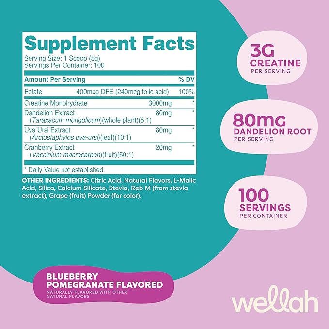 Wellah Pump-It-Up Creatine (100 Servings, Blueberry Pomegranate) - Creatine Monohydrate with