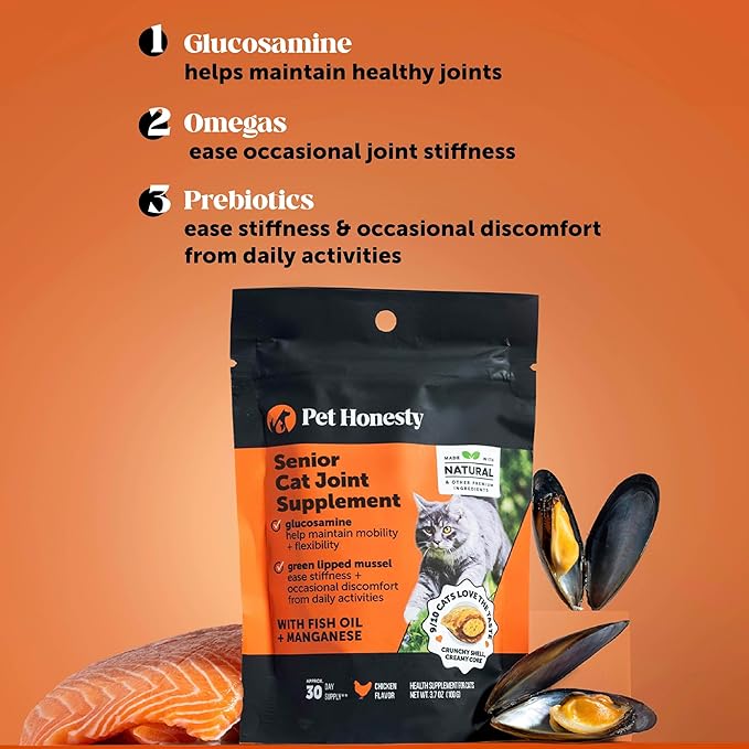 Cat Hip & Joint Health Crunchy & Creamy Chews - Cat Joint Support Supplement with Glucosamine