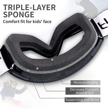 Freela Kids Ski Snowboard Goggles for Toddler(3-14) Youth Anti Fog Anti UV Goggles Girls Boys Snow