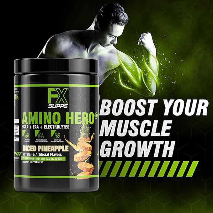 FXSUPPS Amino Hero Diced Pineapple Flavor(25 Servings)|Post-Workout Recovery Drink for Men and
