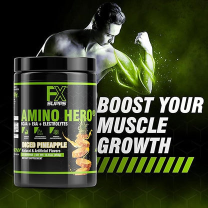 FXSUPPS Amino Hero Diced Pineapple Flavor(25 Servings)|Post-Workout Recovery Drink for Men and
