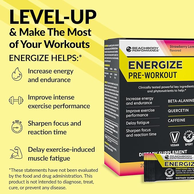 BODi Energize Pre Workout Powder - Beta-Alanine, Quercetin & Low-Dose Caffeine Formula for Enhanced