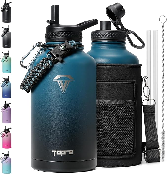 64 oz Insulated Water Bottle,Half Gallon Water Flask Stainless Steel Vacuum, Cold for 48