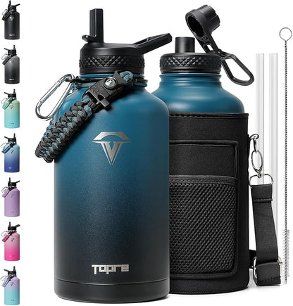 64 oz Insulated Water Bottle,Half Gallon Water Flask Stainless Steel Vacuum, Cold for 48