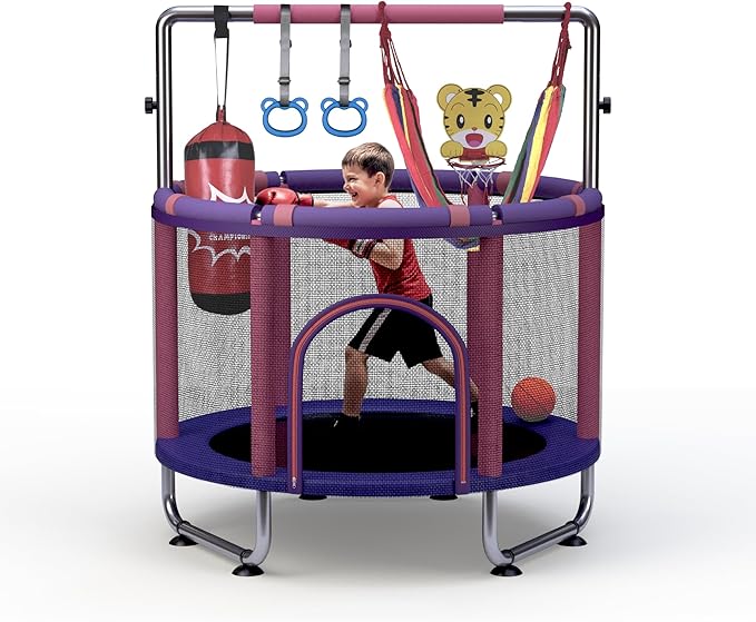 Trampoline for Kids 55inch Toddler Mini Small Trampoline Outdoor Indoor Basketball Hoop, Swing