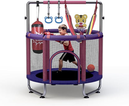 Trampoline for Kids 55inch Toddler Mini Small Trampoline Outdoor Indoor Basketball Hoop, Swing