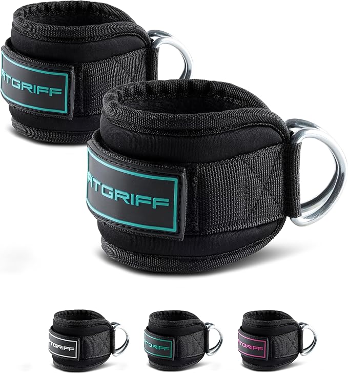 Fitgriff® Ankle Straps V3 for Cable Machine (2 Pieces) - Gym Workout Equipment - Leg Pulley
