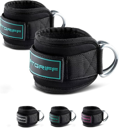 Fitgriff® Ankle Straps V3 for Cable Machine (2 Pieces) - Gym Workout Equipment - Leg Pulley