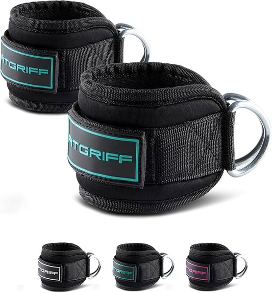 Fitgriff® Ankle Straps V3 for Cable Machine (2 Pieces) - Gym Workout Equipment - Leg Pulley