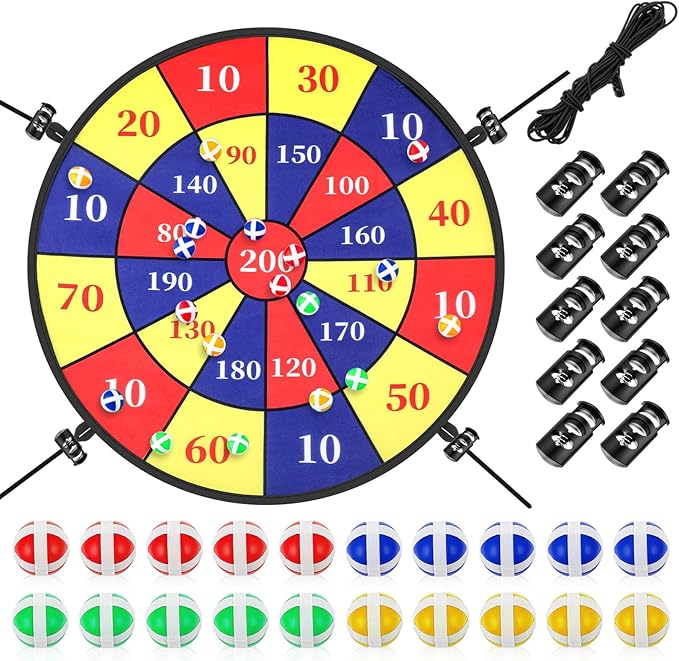 29" Dart Board Game Trampoline Accessories, Toss Game Dartboard with 20 Sticky Balls, Indoor &