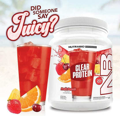 NutraBio Clear Protein Powder, Fruit Punch - 20 Servings, 20g Clear Whey Protein Isolate, 0 Sugar