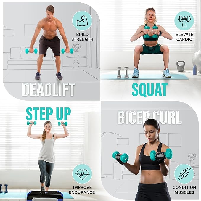 Yes4All Vinyl Hexagon Dumbbell - Dumbbells Set of 2 Hand Weights for Home Gym & Strength Training