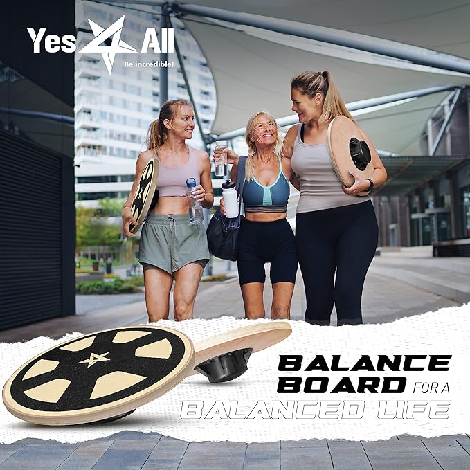 Yes4All Versatile Wooden Wobble Balance Board, Balance Trainer for Mobility Training, Standing