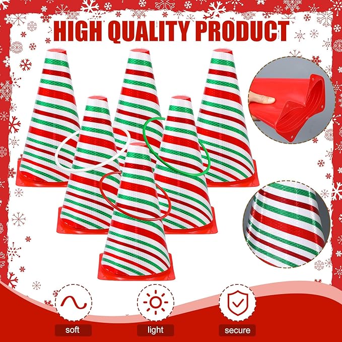 Leitee 6 Sets Candy Corn Ring Toss Game Plastic Cones Ring Toss Combo Set Mini Traffic Cones Toss