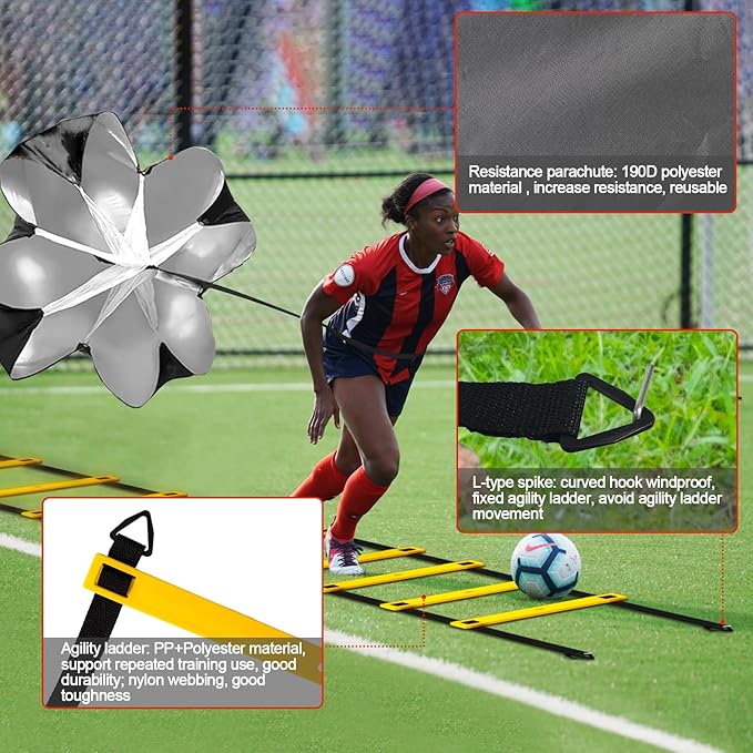 24Pcs Soccer Agility Training Equipment Set Ultimate Agility Poles Cones Ladder More for Quick