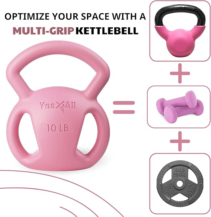 Yes4All Kettlebell, Strength Training Kettlebells for Women, Wide Multi-grip Textured Handle for