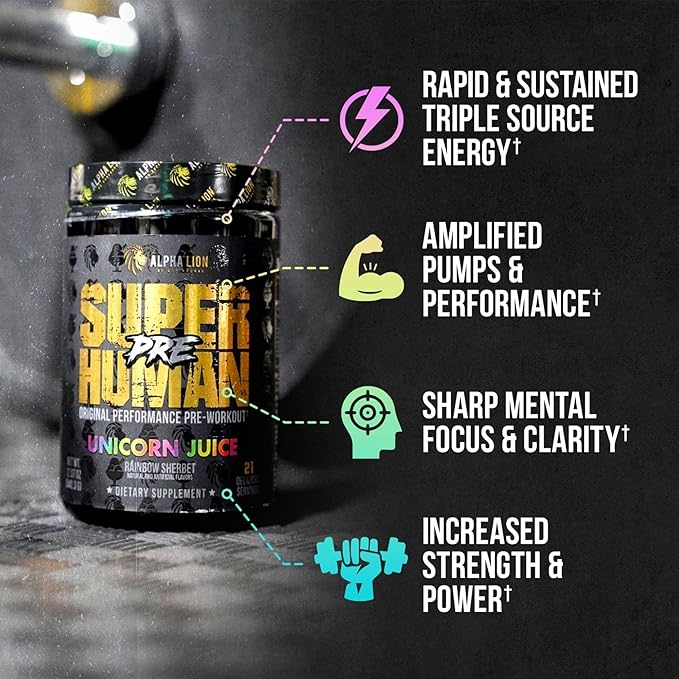 ALPHA LION Superhuman Pre Workout Powder, Beta Alanine, L-Taurine & Tri-Source Caffeine for