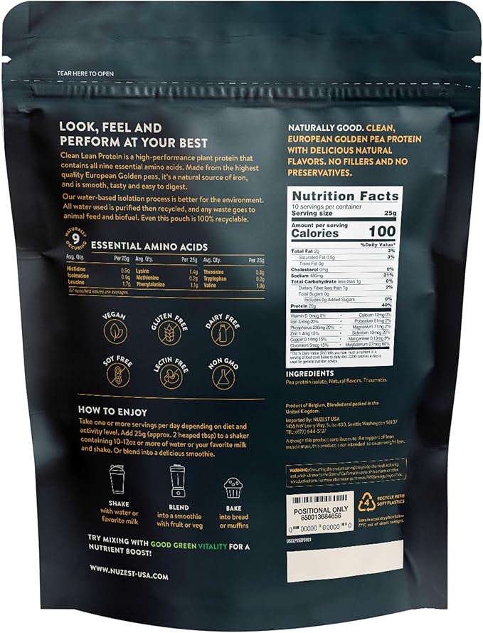 Nuzest - Pea Protein Powder - Clean Lean Protein, Premium Vegan Plant Based Protein Powder, Dairy