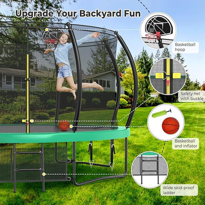 12 14 15 16FT Trampoline Outdoor with Basketball Hoop, Trampoline with Lights for Kids and Adults