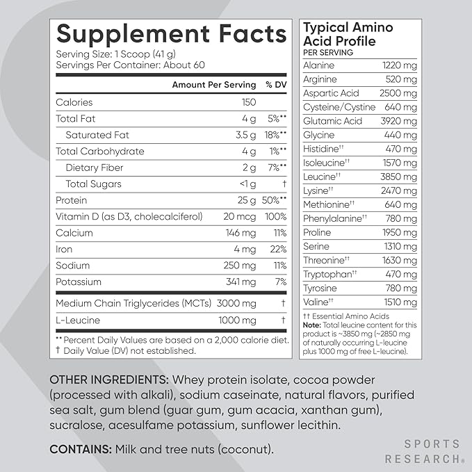 Sports Research Whey Protein - Sports Nutrition Whey Isolate Protein Powder for Lean Muscle