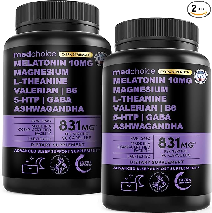 12-in-1 Melatonin Sleep Capsules - 10mg Melatonin Extra Strength with Magnesium and Balanced Blend